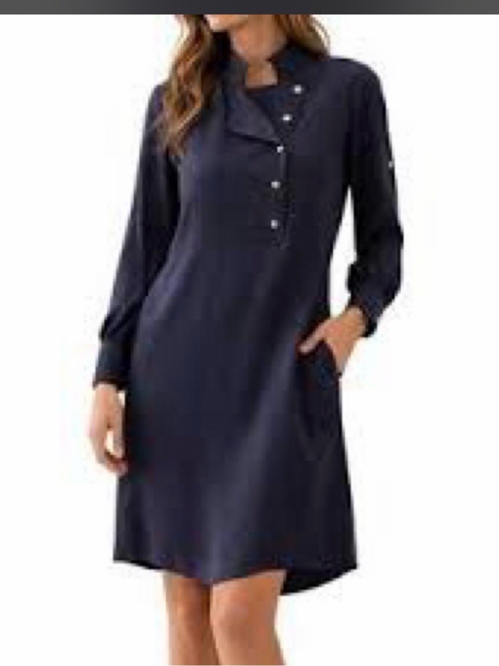 Tory Burch Navy Long-Sleeve Shift Dress with Side Buttons Sz 2